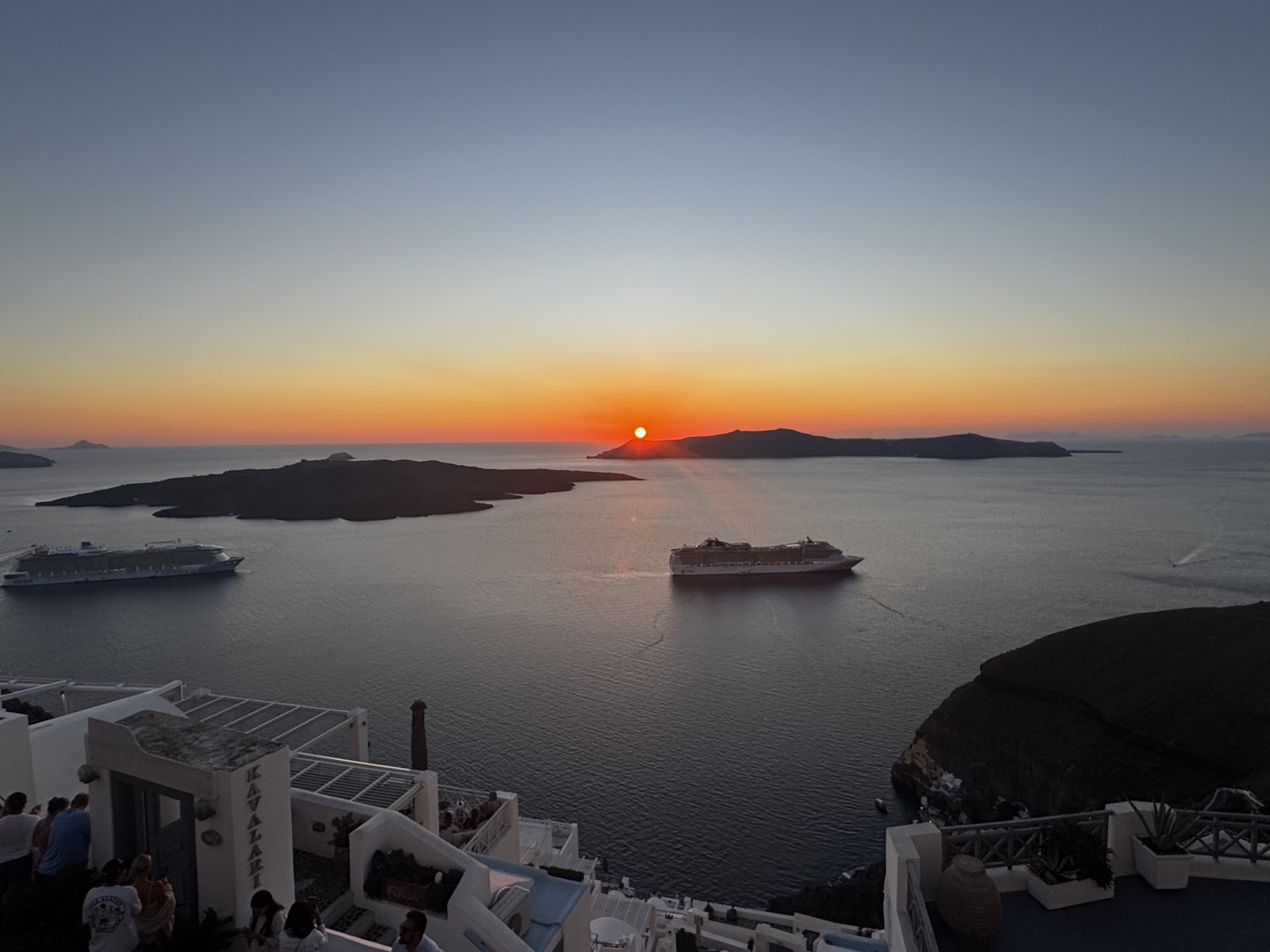 Sunset over the sea and cruise ships during our September 2025 trip